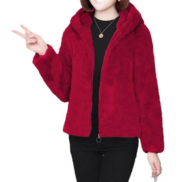 Women's Faux Lambswool Hooded Cardigan: Stylish Loose-Fit Autumn/Winter Pajama Jacket