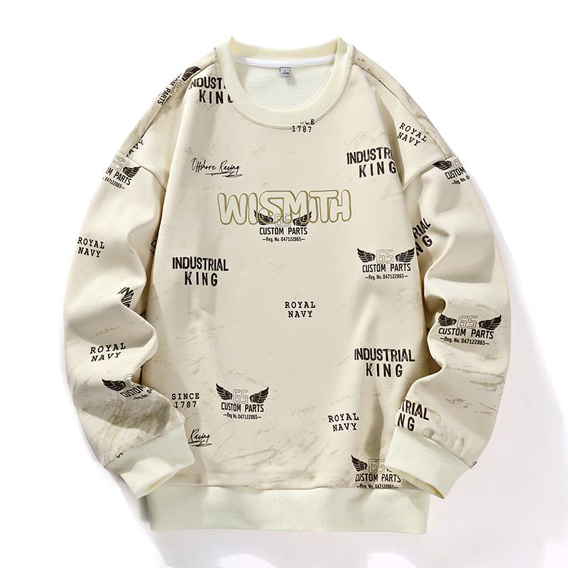 New Men's Sweatshirt Spring Autumn Casual Versatile Young Handsome Pullover Round Neck Printed Long-sleeved T-shirt