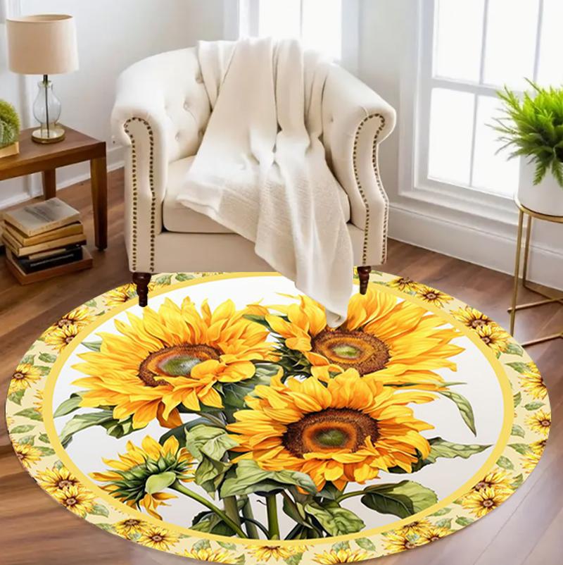 

Chinese Style Peony Pattern Round Area Rug Minimalist Design Non-Slip Floor Carpet for Living Rooms Elegant Home Decor Areas 80cm