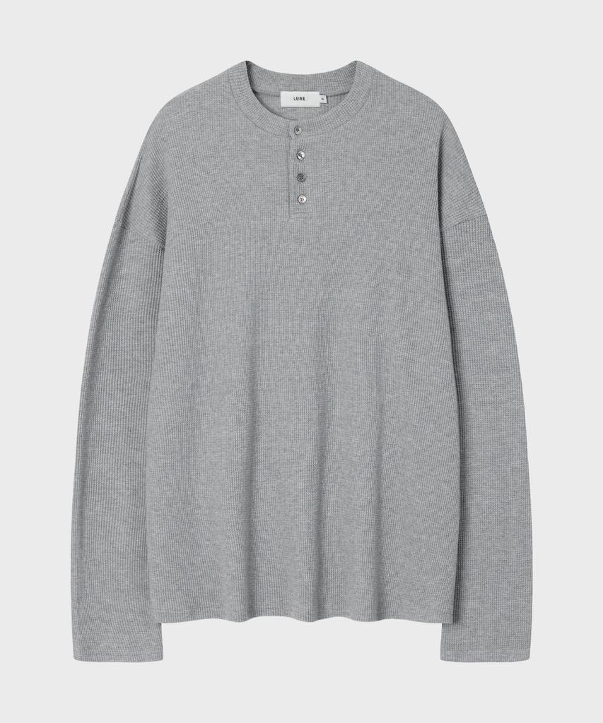 LEIRE Waffle Henley Neck Long Sleeve T-Shirt [Gray]