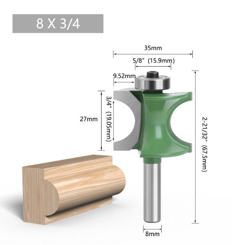 

Концевая фреза с хвостовиком 8 мм, полукруглая фреза, фреза по дереву с 2 канавками и подшипником, деревообрабатывающий инструмент, фреза NO5 зелёный