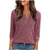 Women's Fashion Casual Button-Up V-Neck Knit Loose-Fit Three-Quarter Sleeve Top