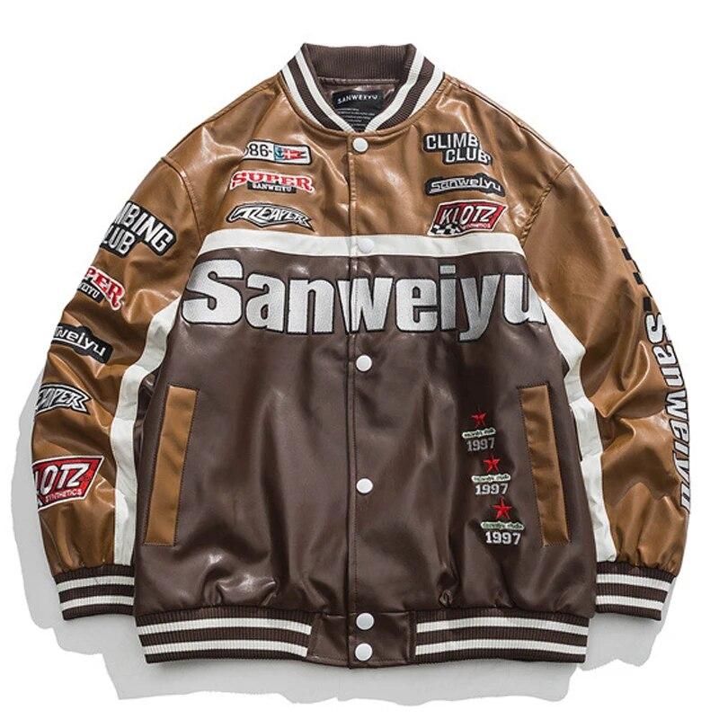 

Streetwear Vintage Leather Jacket Mens High Quality Letter Embroidery Biker Motorcycle Jacket Outwear Heavy Industry Man Coat