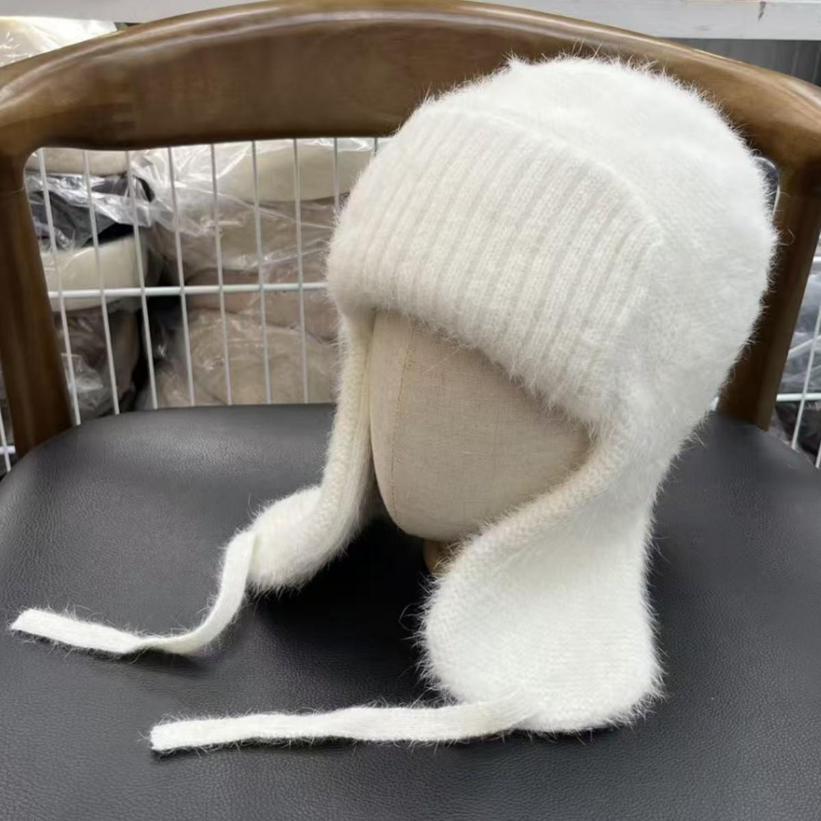 

High-end rabbit fur Lei Feng hat autumn and winter hat women s solid color warm versatile hat plush cute big head circumference shows small face One size fits all, stretchy слоновая кость