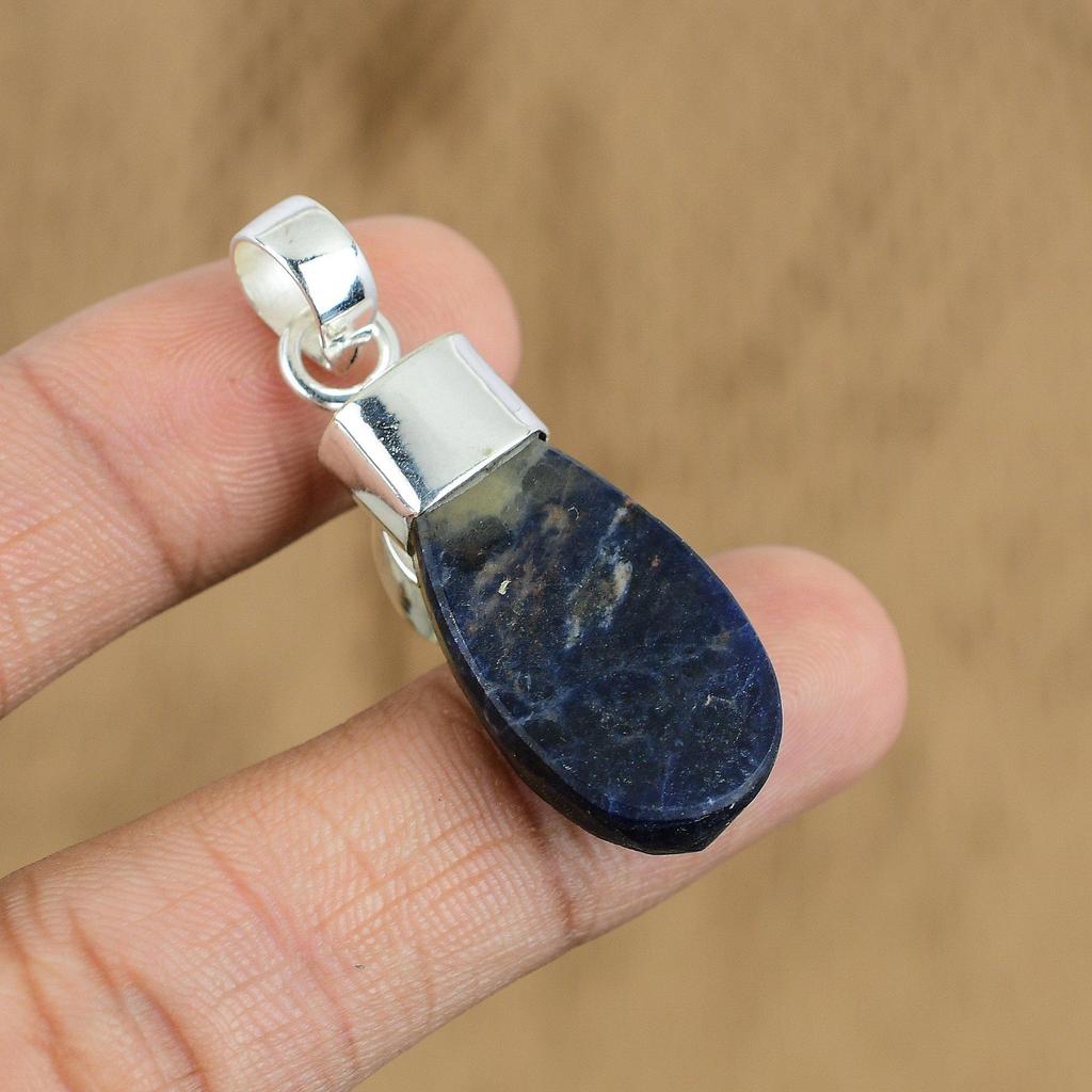 Natural Sodalite Rough Gemstone Jewelry 925 Sterling Silver Pendant For Women