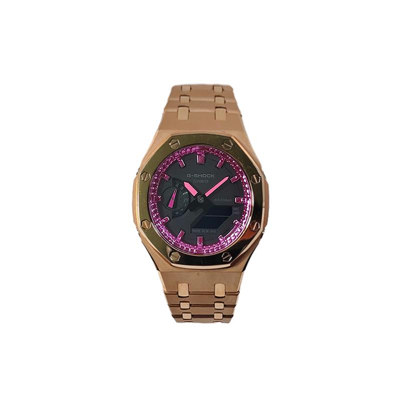 Casio Customized Watch Modified Series Farmhouse Oak Pink Inner Ring Scale Fashion Trend Watch 200 Meters Waterproof Quart GA-2100-1A1