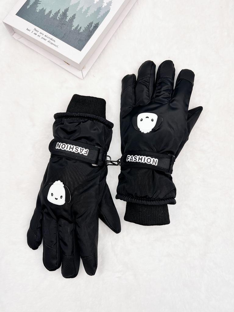 Ski Gloves Women's Autumn and Winter Thickened Velvet Thermal Gloves Riding Tram Windproof Genuine Cartoon Cute Touch Screen