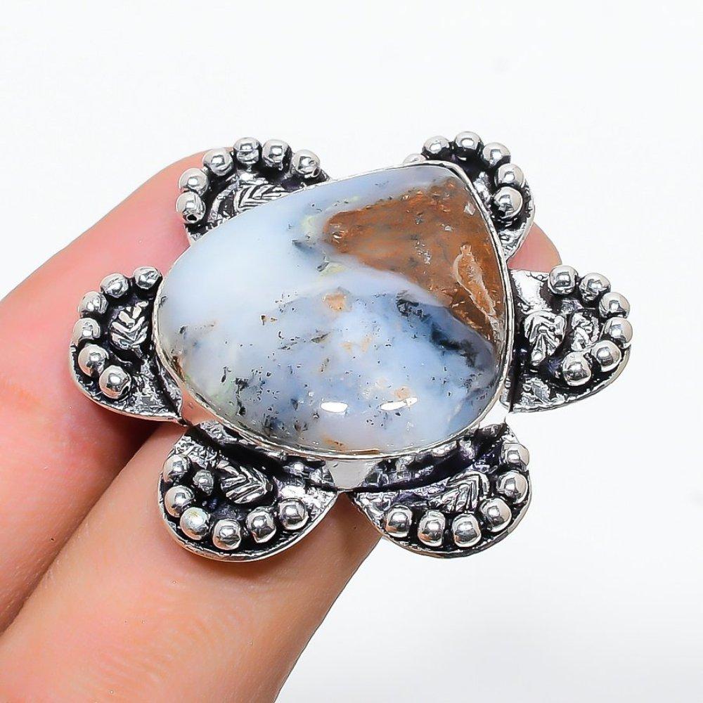 Pierre Précieuse Opale Boulder Naturelle Fait Main Argent Sterling 925 Bague Taille 7 M3L21