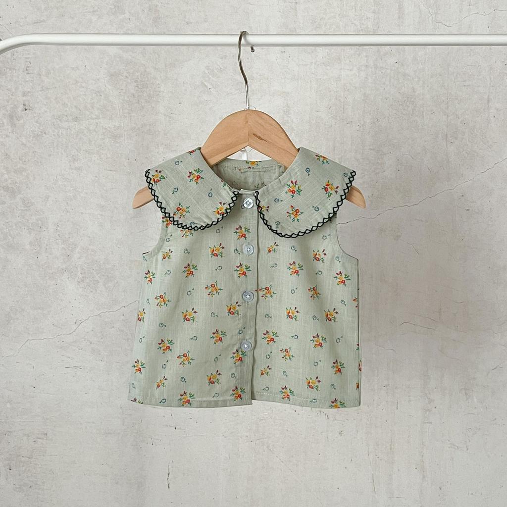 New Korean Version Girl Baby Pure Cotton Floral Doll Collar Cardigan Shirt Loose Bread Shorts Set