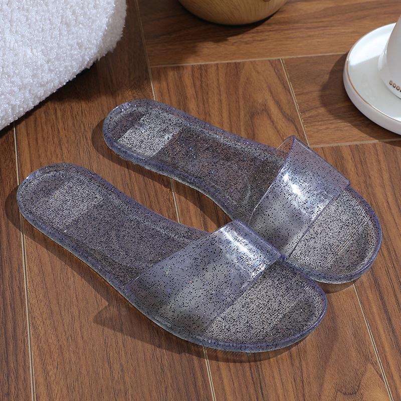 

Летние хрустальные шлепанцы: Модные прозрачные балетки с плоской подошвой и нескользящей подошвой для дома и улицы Size 39 прозрачный черный