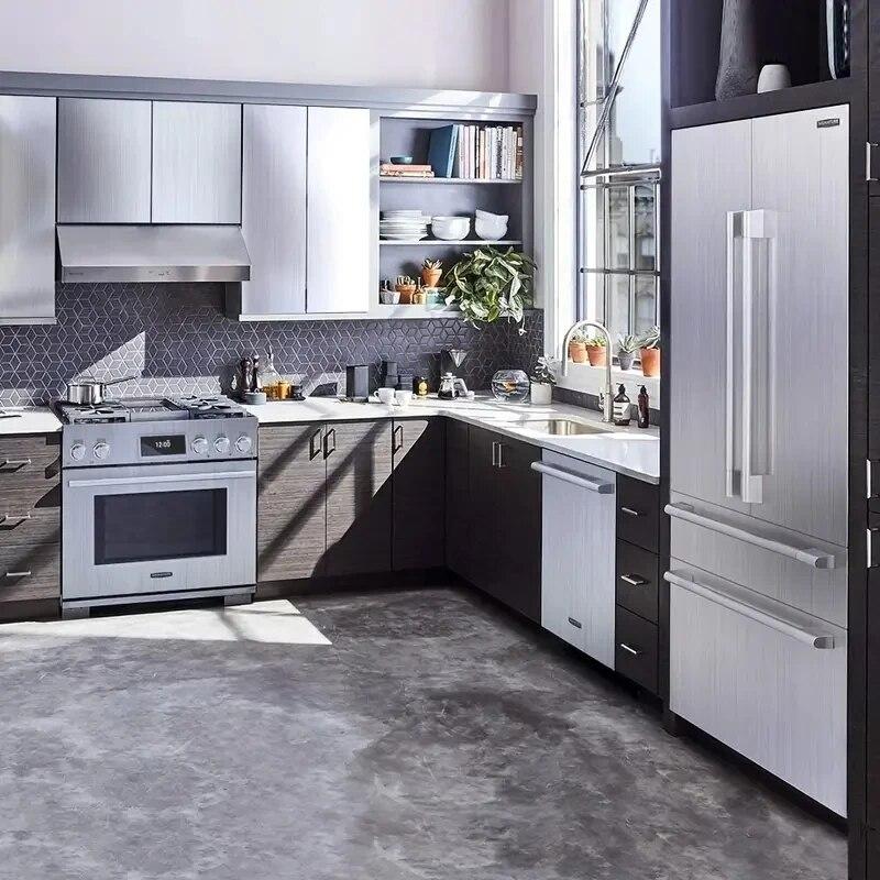 Thick Silvery Stainless Steel Brushed Contact Paper, Peel And Stick Wallpaper, Self-Adhesive Removable Wall Decals For Refrigera