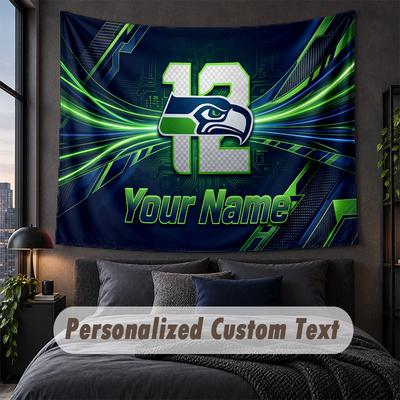 Custom Name Text Tapestry,Seattle Seahawks Decorative Wall Hanging, Background Tapestry For Home Bedroom