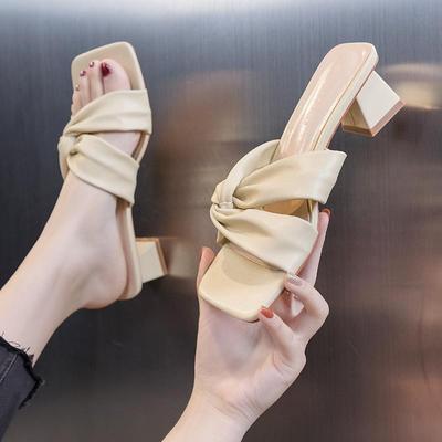 Fashion Womens Cross Strap High Heels Slippers 2025 Summer Luxury Golden Square Toe Sandals Women Designer Clear Heel Slides Woman