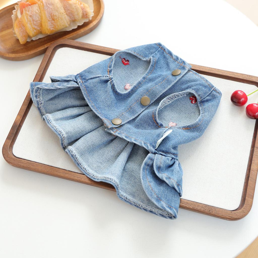 Denim Princess Female Pet Dress Harness Vest Dog And Cat Autumn Costume Outfit XS XL Puppy Animal Small Breeds One Piece Apparel