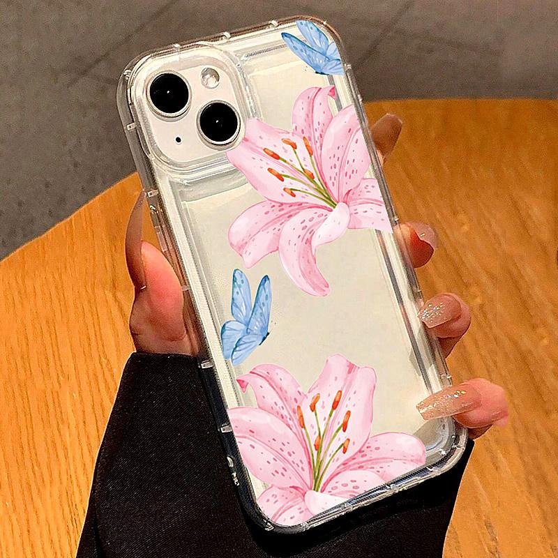 Ins Style Pink Flower Lily Pattern Phone Case for  Redmi Note 13 12 11 Pro Plus 5G 12S 11S Redmi 12C 13C Transparent Cover
