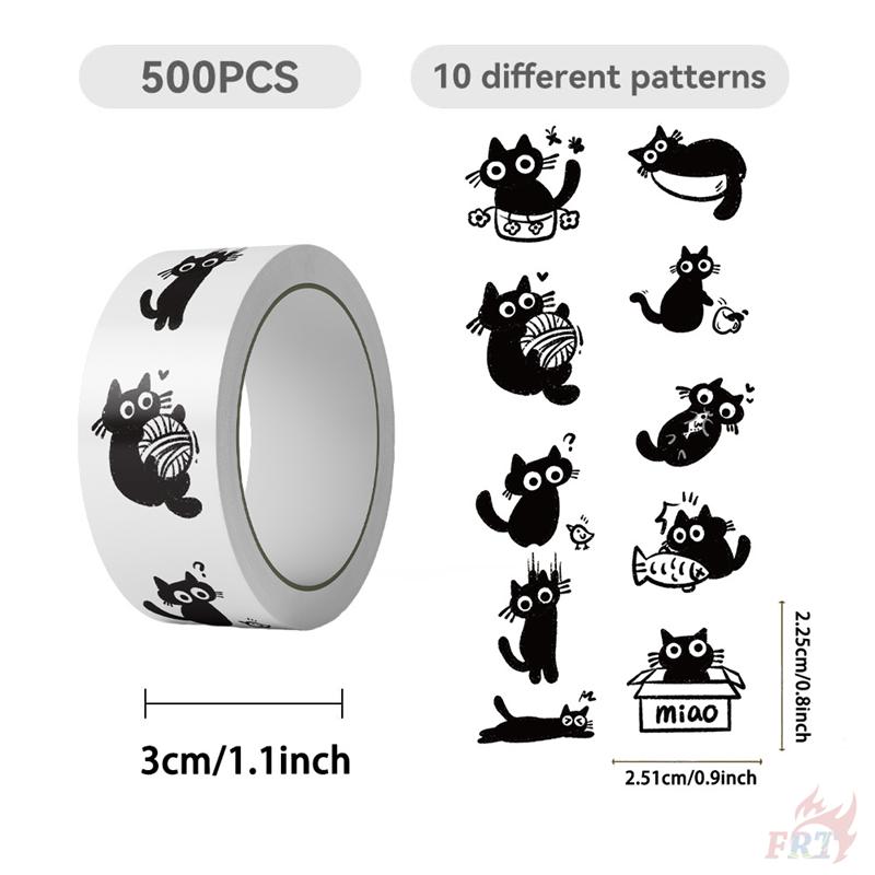 500Pcs/Roll Q Naughty Black Cats Kids Rewards Stickers - DIY Scrapbooks Album Decor Sealing Label Decals
