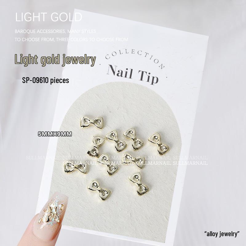 Golden Butterfly 3D Nail Art Set - 10 Pieces of Light Gold Ribbon Bow Decorations
