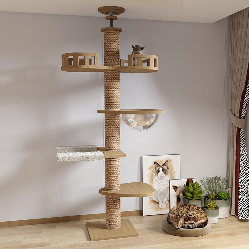 Space-Saving Solid Wood Cat Tree Tower: Climbing Frame, Bed, and Jumping Platform for Small Apartments