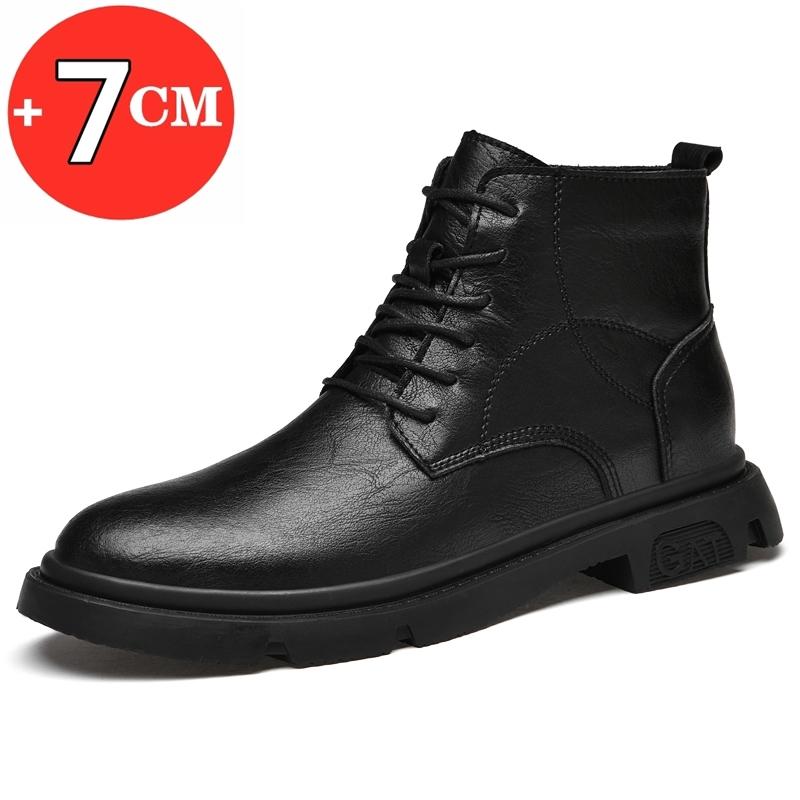 7CM Höjdökande Herr Plattform Stövlar Osynlig Klack Herrstövlar Herrläderstövlar Herr Höjdskor Lyft Man Ankelstövlar