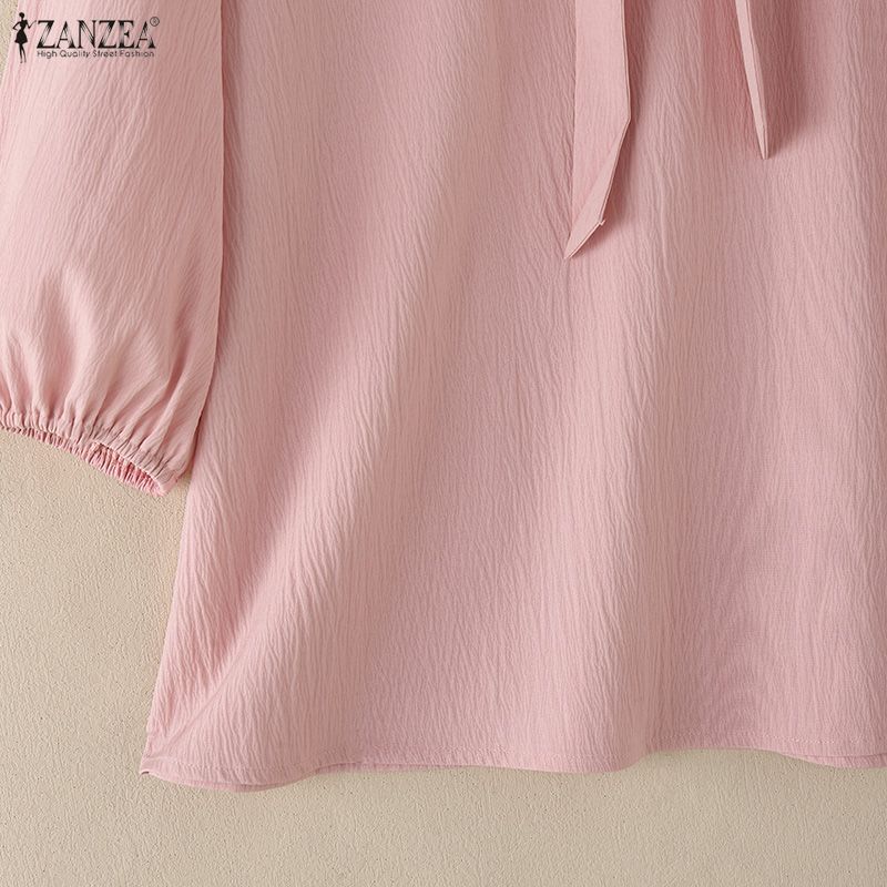 ZANZEA Lässige Bluse mit V-Ausschnitt und 3/4-Ärmeln für Damen in Volltonfarbe