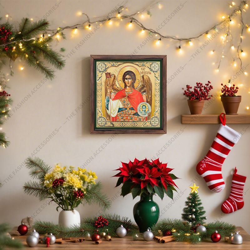 Pintura decorativa de iconos ortodoxos,Icono consagrado "Arcángel Miguel",Pintura para marco de fotos,Arte cristiano para pared,20cm*20cm,Regalo de decoración espiritual