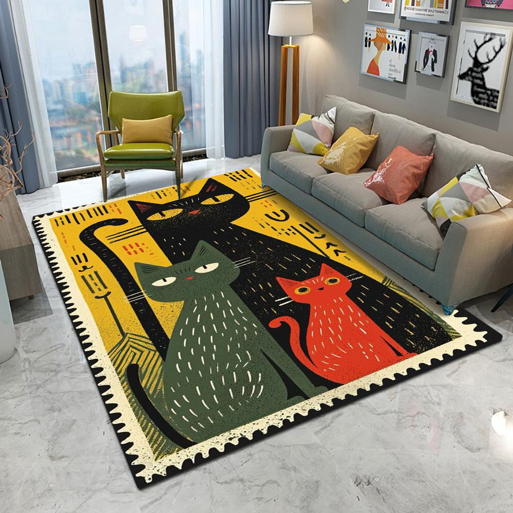 Retro Katze Kätzchen Abstrakte Kunst Niedlich Teppich Wohnzimmer Sofa Schlafzimmer Arbeitszimmer Küche Eingangstürmatte Rutschfest Heimdeko Teppich