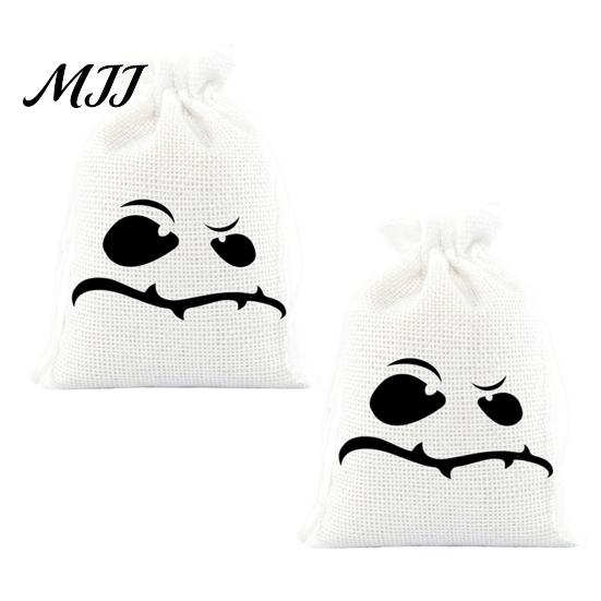 Fabric Candy Containers 2 Pcs Halloween Burlap Gift Bags with Drawstring, Trick or Treat Festival Event Goodie Pouch, Reusable Goodies Bag for