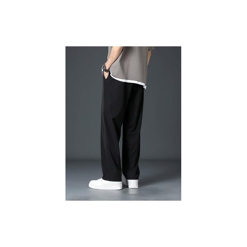 GRECIILOOKS Men Poly Lycra Baggy Regular Fit Trouser Pant (Black, Medium)