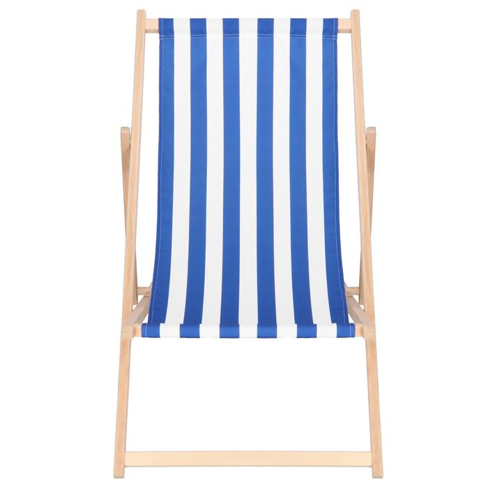 Chaise longue pliante - SPRINGOS - Modèle bois - Hêtre solide - Dossier textile imperméable - Réglable 3 positions
