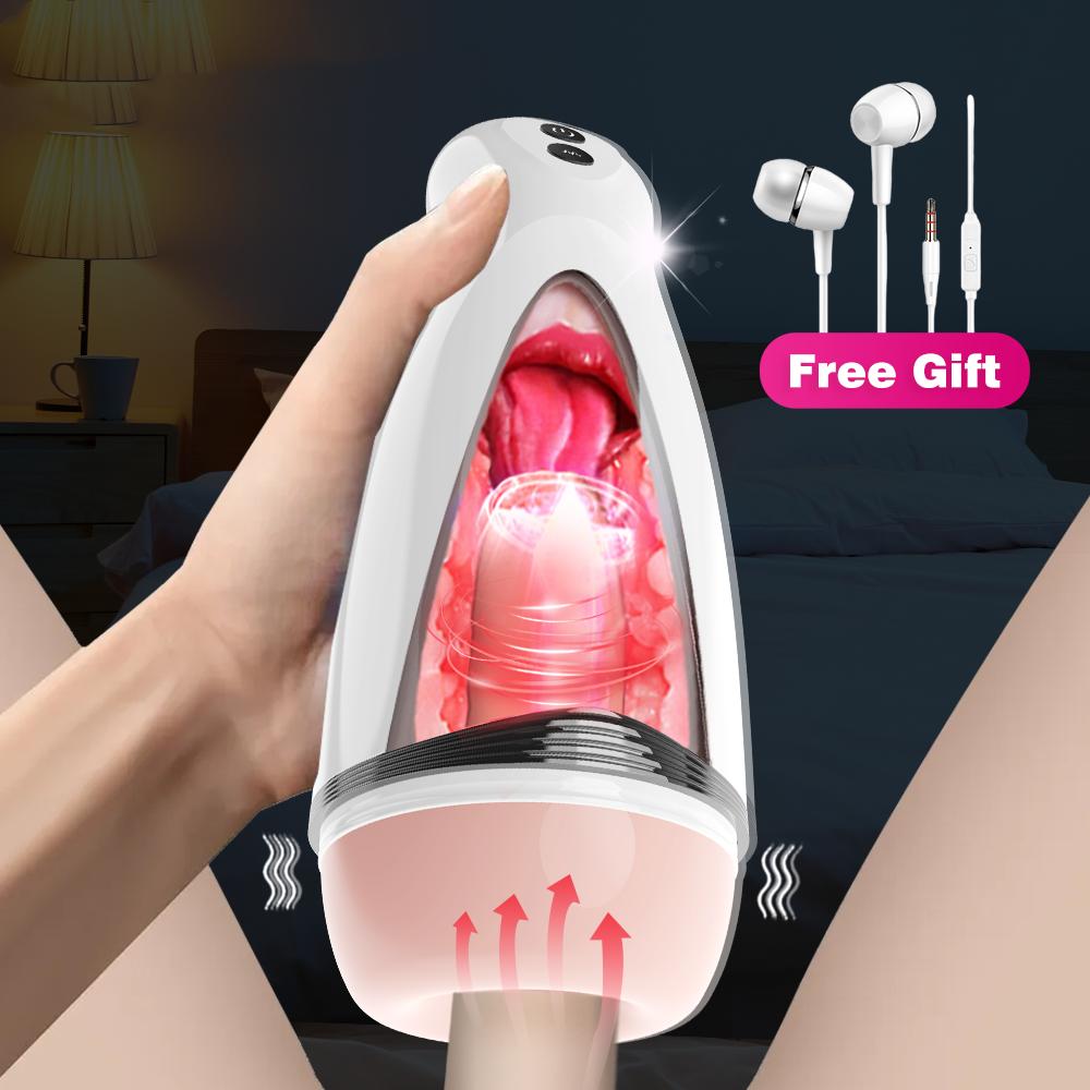 Powerful Male Automatic Masturbation Device Voice Interaction 3D Realistic Vagina Oral Sex Device 10 Frequency Vibration Penis Exerciser Sex Tool