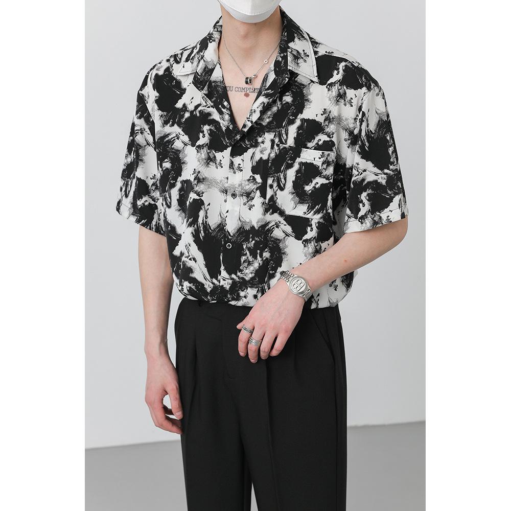 

Мужская рубашка с коротким рукавом драпирующегося кроя с принтом тушью: Трендовая, Свободная, Не требующая глажки, Летняя одежда высокого класса XXXXL