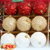 24/6x Glitter Christmas Balls Hanging Laser Powder Foam Ball Home Party New Year Xmas Sparkling Decor Bauble with Glass Beads