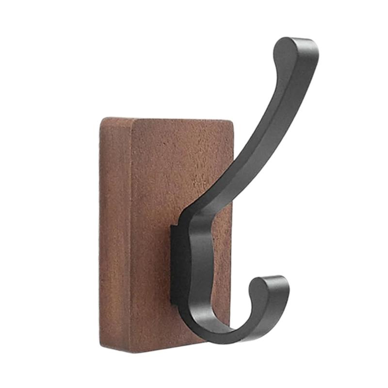 Space Saving Adhesive Hook for Bathroom Door Back Made of Natural Walnuts Wood Drillless Installation for Hanging Items