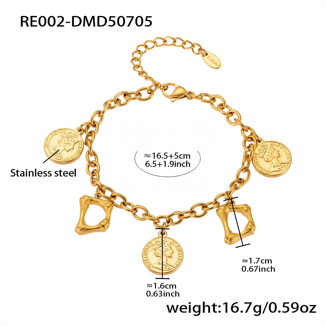 Qiong Yao 18K Gold Plated Stainless Steel Bracelet with Queen Image & 26-Letter Round Pendant