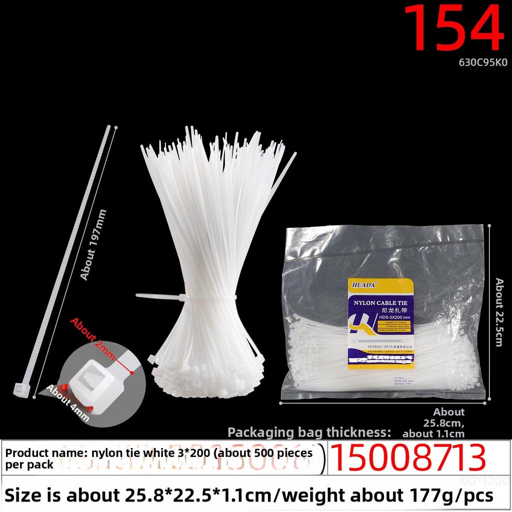 Large White Nylon Cable Ties of 4*150*4*200*5*250*3*60*3*80
