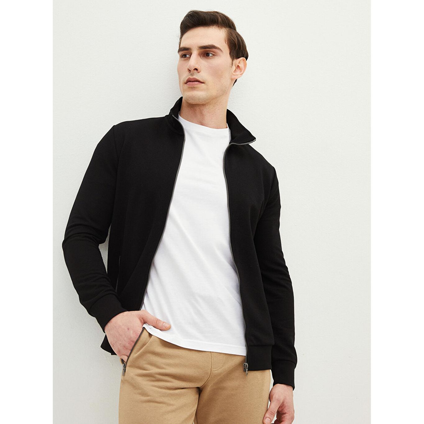 

LCW BASIC Удобная посадка Воротник-стойка с длинным рукавом Мужская толстовка Черный