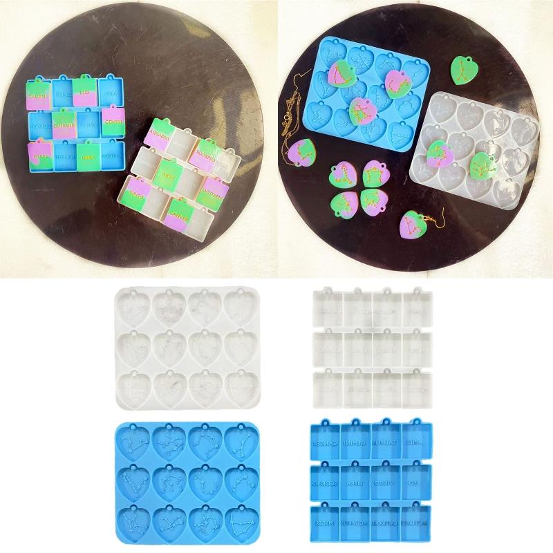 Diy Crystal Epoxy Heart Square Molds Earrings Tag Mold Hanging Pendant Decoration English Letter Mirror Silicone Mold