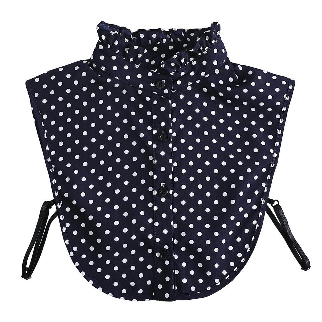Brown/Polka Dots Shirt Detachable Collor for Mens and Women Lapel Stand Button Fake Collar Female Casual Sweater False Collar