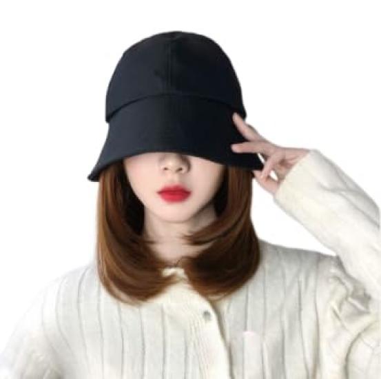 Infage Hat Wig with Bucket Short Bob Hairstyle with Natural and Easy To Classic Bucket Partial Hair Medical Use Hat, Extensions, Women's (Light