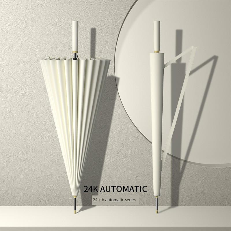 24-Rib Automatic Umbrella, Large Size, Extra-Large, Factory Bulk Straight Handle Long Handle Umbrella, Dual-Use for Sun and Rain, with Logo Printing