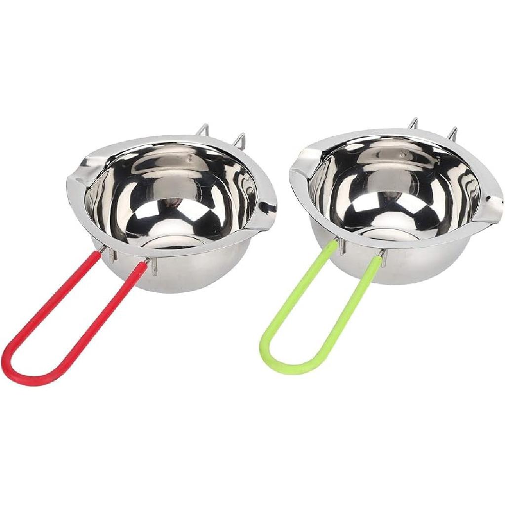 2PCS Stainless Steel Double Boiler Pot with 400ml for Melting Chocolate, Candy and Candle Making, Chocolate Melting Pot, Broiler Mini Pot Double green+red
