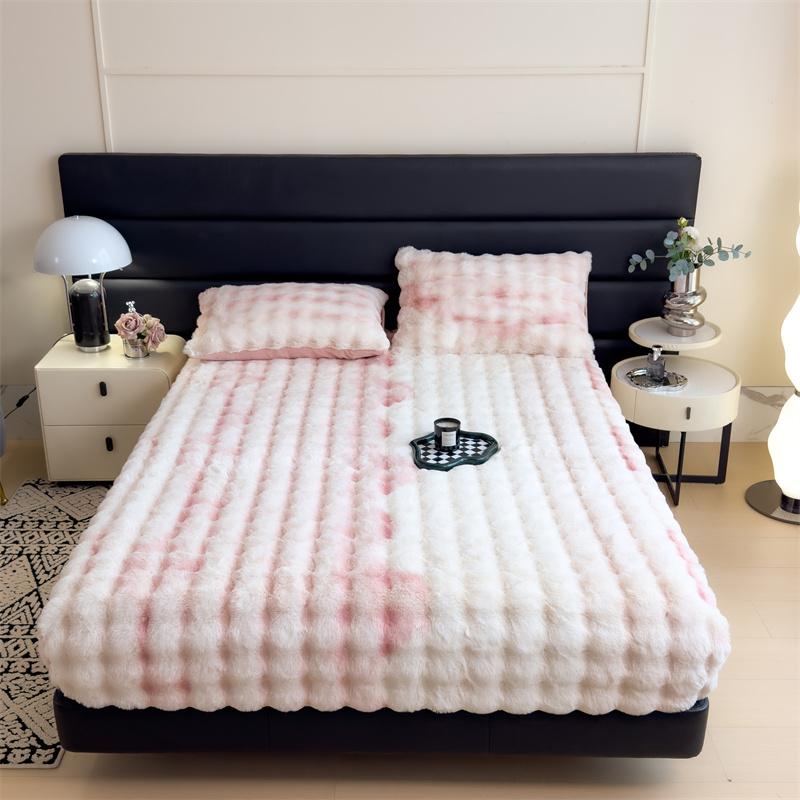 Luxury Faux Rabbit Plush Fitted Sheet with Deep Pocket Winter Thicken Warm Mattress Protector Soft Fluffy Double Mattress Cover