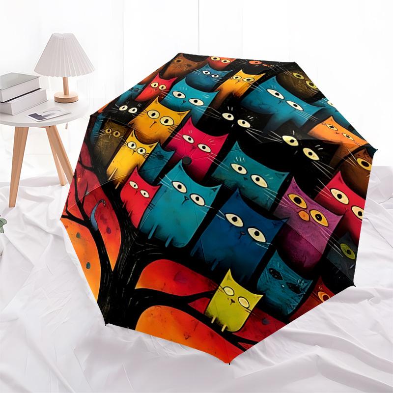 1pc Colorful Cats Automatic Open/Close Umbrella Compact Folding Umbrella, All-Season Portable Umbrella for Women/Men F1124217