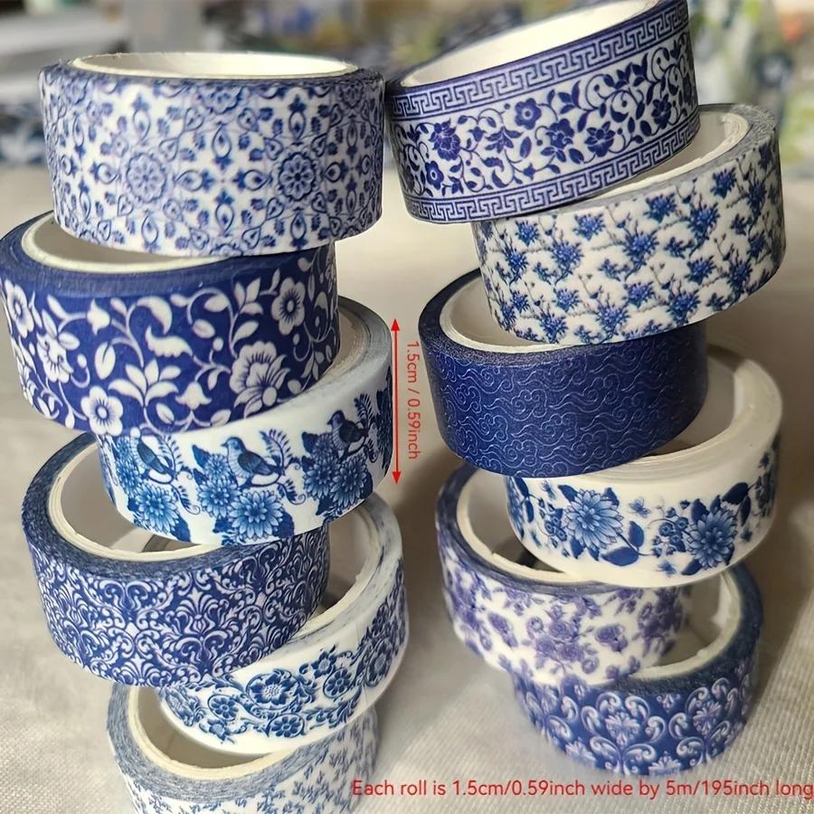 12 Rolls Per Set Blue & White Washi Tape Pretty Chinoiserie Designs Decorative Tape for Journaling, Scrapbooking