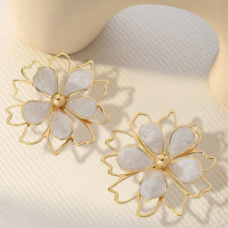 Цветные милые свежие серьги-гвоздики с каплями масла, простой дизайн, полые серьги с лепестками в два слоя, серьги для темперамента