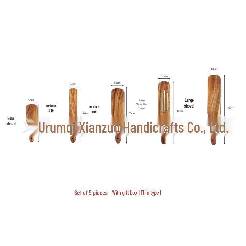 Acacia Wood Kitchen Utensil Set: 5-Piece Long Handle Spatula, Scraper, Whisk, Cooking Spoon, Teak Wood