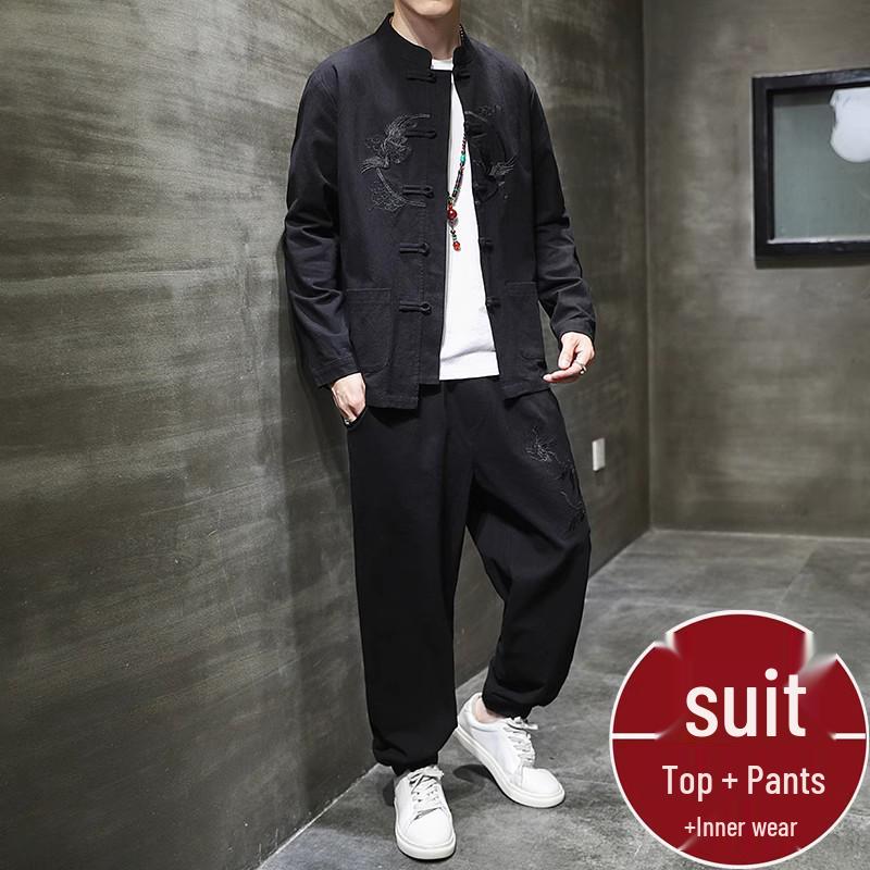 Spring and Autumn Chinese Hanfu Set: Men's Daoist Robe, Zhongshan and Tang Suit Inspired Outerwear