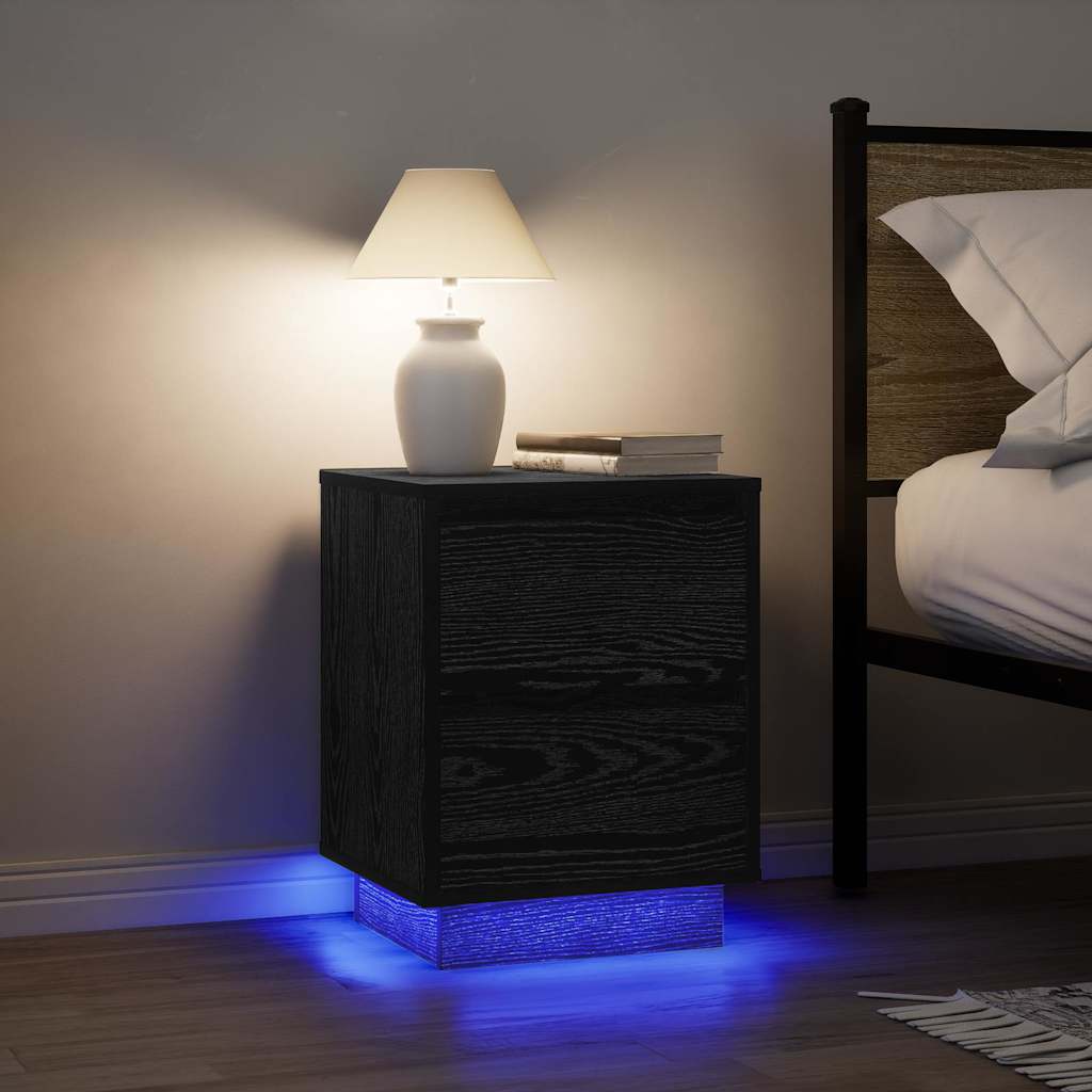 Nightstand with LED Lights Black 38 X 34 X 50 Cm
