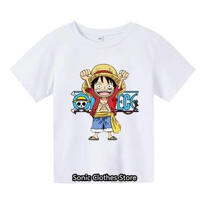 One Piece Tričko Dětské oblečení Dětské Tričko z čisté bavlny Cool Kreslené Anime Letní ležérní topy Tričko Luffy Chlapec Dívky Streetwear