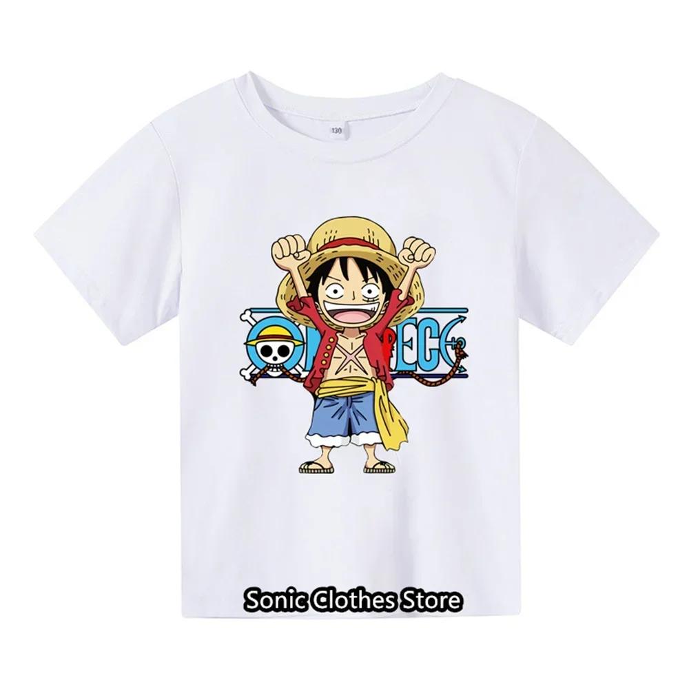 

One Piece T-shirt Kids Clothes Children Pure Cotton T-shirt Cool Cartoon Anime Summer Casual Tops Tee Luffy Boy Girls Streetwear 150